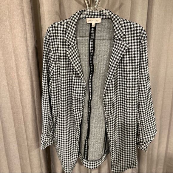 COPY - - -Philosophy Black White Gingham Blazer 3/4 Gathered Sleeve Women's Siz… - Picture 7 of 11